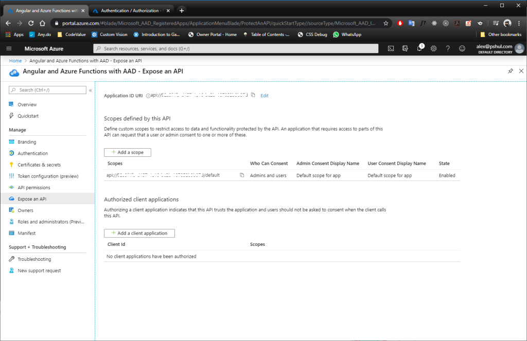 New scope for Azure AD app registration